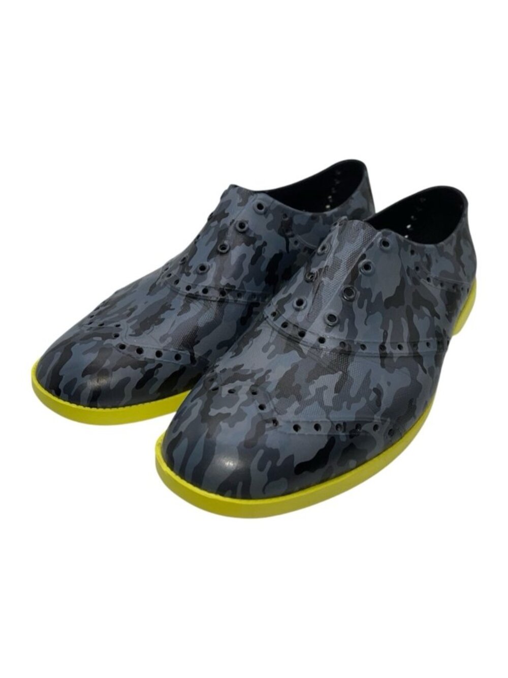 Biion Oxford Wingtip Spikeless Golf Shoes Women's 8 Grey Camo Yellow Men's 6